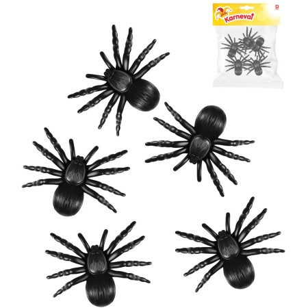Pavouk černý 11cm zvířátko set 5ks Halloween dekorace