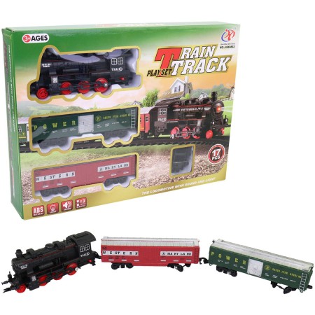 Vlaková souprava osobní vláček historický s kolejemi na baterie Světlo Zvuk