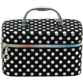 Kufřík dětský kosmetický stříbrný puntík vel. S se zrcátkem na zip černý