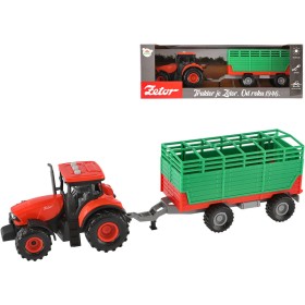 Traktor Zetor červený set s vlekem na setrvačník na baterie Světlo Zvuk