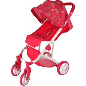 Kočárek sportovní se stříškou 58x35x70cm růžový s kvítky pro panenku miminko