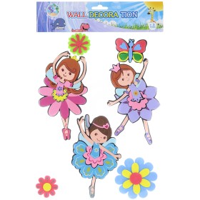 Dekorace pěnová nástěnná dětské motivy Víly + kvítky 7ks