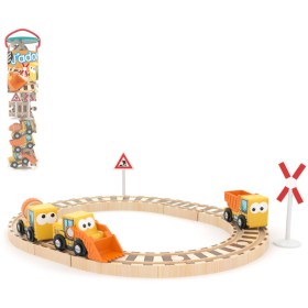 DŘEVO Autíčka pracovní stroje 3ks set s kolejemi *DŘEVĚNÉ HRAČKY*