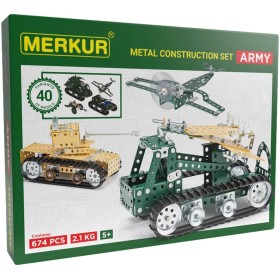 MERKUR 104 Army set 674 dílků * KOVOVÁ STAVEBNICE *