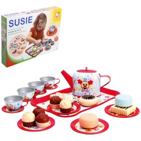 BINO Čajový servis s klaunem dětské nádobíčko kovové se sladkostmi v krabici