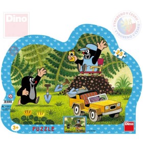 DINO Puzzle obrysové Krtek (Krteček) se žlutým autem 31x23cm skládačka 25 dílků