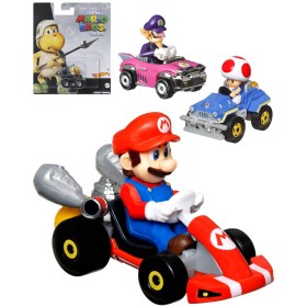 MATTEL HOT WHEELS Auto Super Mario Kart s postavičkou 4 druhy kov