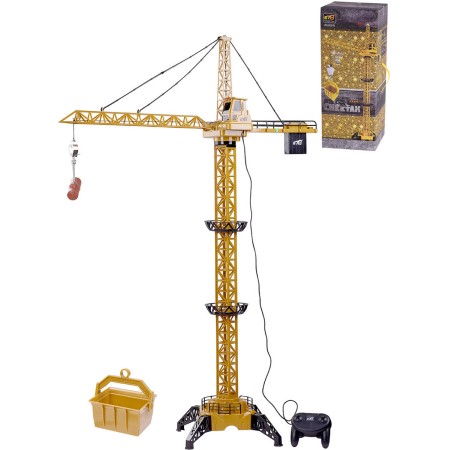 Jeřáb stavební 128cm ovládání na kabel set s doplňky na baterie plast