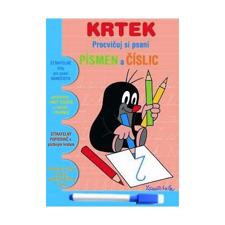 AKIM Psaní písmen a číslic Krtek (Krteček) stíratelný sešit s popisovačem 1