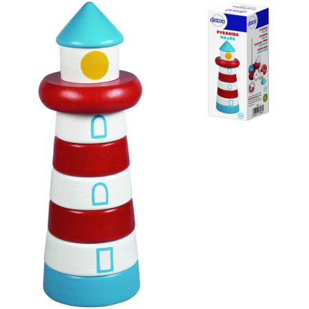 DETOA DŘEVO Baby pyramida navlékací věžička s barevnými kroužky Maják