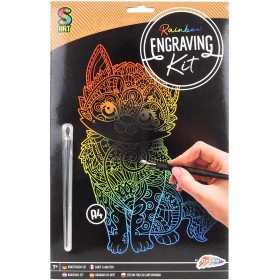GRAFIX Obrázek vyškrabovací Kočka duhový kreativní set se škrabacím perem