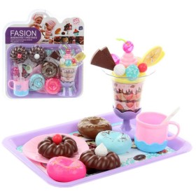 Sladkosti dortíky set s pohárem a podnosem makety potravin + dětské nádobí plast