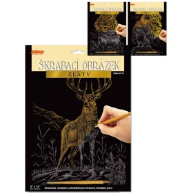 Obrázek vyškrabovací Zvířáta zlatý kreativní set se škrabacím perem 3 druhy