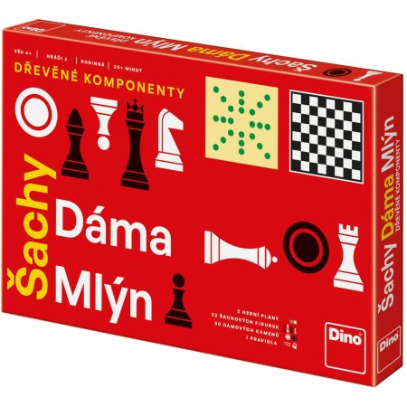 DINO DŘEVO Hra Šachy, Dáma, Mlýn 3v1 *SPOLEČENSKÉ HRY*