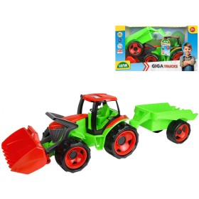 LENA GIGA TRUCKS Traktor s nákládací lžící funkční set s přívěsem na písek