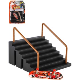 Skateboard prstový fingerboard herní set se schůdky a zábradlím na kartě