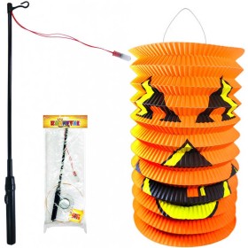 KARNEVAL Lampion Dýně papírový set se svítící hůlkou 15cm na baterie