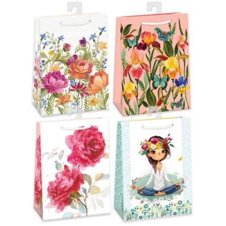 Taška dárková květiny 23x32cm papírová 4 druhy