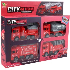 Auto hasiči 13cm zpětný chod hasičské vozidlo set 4ks v krabici plast