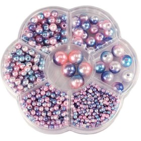 Korálky navlékací perleťové fialové set 1150ks 3-12mm v plastovém boxu
