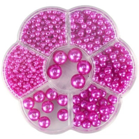Korálky navlékací metalické fialové set 1150ks 3-12mm v plastovém boxu
