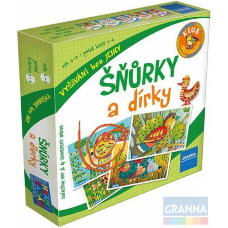 GRANNA Hra Šňůrky a dírky kreativní set 4 karty s 8 provázky vyšívání obrázků