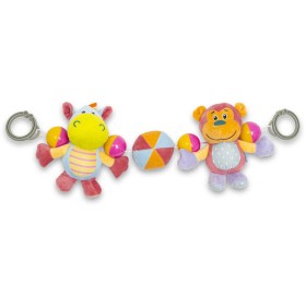 Chrastítko baby zábrana do kočárku hrošík + opička mix závěs pro miminko