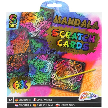 GRAFIX Obrázky vyškrabovací duhové mandaly set 6ks se škrabacím perem