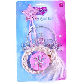 KARNEVAL Sada princezna růžová cop korunka hůlka KARNEVALOVÝ DOPLNĚK