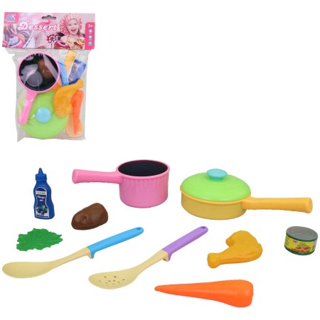 Kuchyňská sada dětské barevné nádobí + makety potravin plast