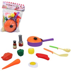 Kuchyňská sada barevné dětské nádobí + makety potravin plast