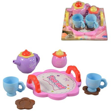 Čajový set kávová souprava barevná s podnosem dětské nádobíčko 2 barvy