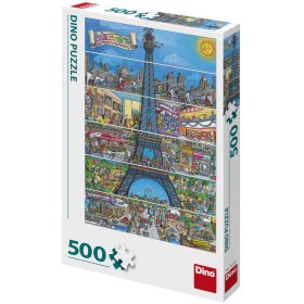 DINO Puzzle 500 dílků Paříž Eiffelova věž kreslená 33x47cm skládačka v krabici