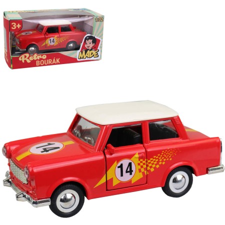 Auto Trabant kovový 12cm červený retro bourák 1:32 v krabici