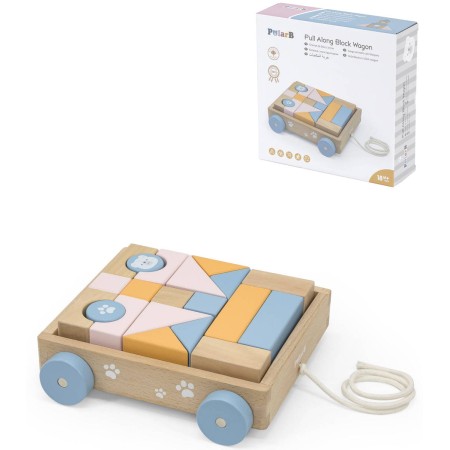 VIGA DŘEVO PolarB Vozík s kostkami baby stavebnice *DŘEVĚNÉ HRAČKY*