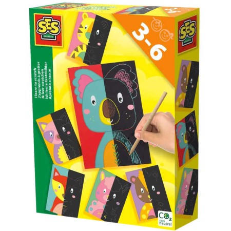 SES CREATIVE Nauč se vyškrabávat obrázky kreativní set 6 karet s rydlem