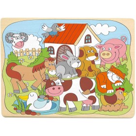 WOODY DŘEVO Puzzle na desce Veselá domácí zvířátka skládačka