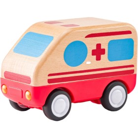 WOODY DŘEVO Auto baby sanitka na setrvačník na baterie Světlo Zvuk