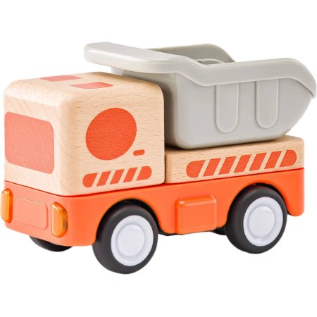 WOODY DŘEVO Auto nákladní baby na setrvačník na baterie Světlo Zvuk