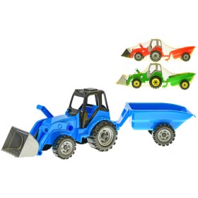 Traktor nakladač barevný set s vlečkou volný chod 3 barvy v síťce