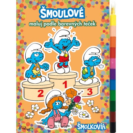 AKIM Maluj podle barevných teček Šmoulové omalovánky s voskovkami