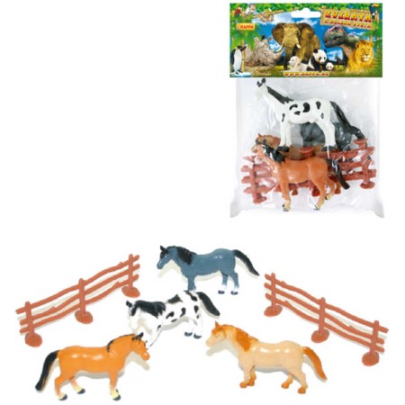 Koník plastový 4ks set s ohradou 2ks v sáčku