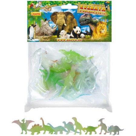 Zvířata dinosauři 4-7cm ve tmě svítící neon figurky zvířátka set 9ks v sáčku