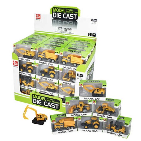 Autíčko pracovní kovové 8cm stavební stroje model 1:64 v krabičce 5 druhů