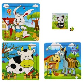 DŘEVO PUZZLE Zvířátka 15x15cm skládačka na desce 16 dílků 4 druhy