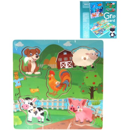 DŘEVO PUZZLE Vkládací různé druhy na desce 5 dílků s úchyty