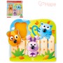 HAPE DŘEVO Baby puzzle vkládací s úchyty domácí zvířátka 3 dílky na desce