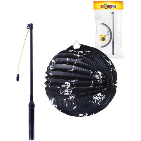 Lampion Halloween koule Kostra 25cm na svíčku / žárovku s hůlkou na baterie Světlo
