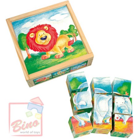 BINO DŘEVO Kostky (kubus) divoká zvířata 9 ks * DŘEVĚNÉ HRAČKY *