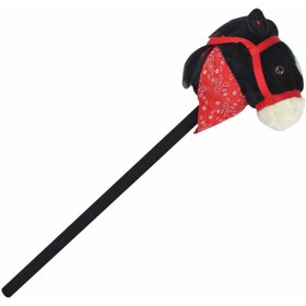 PLYŠ Kůň černý na tyči 80cm koňská hlava na baterie v sáčku Zvuk